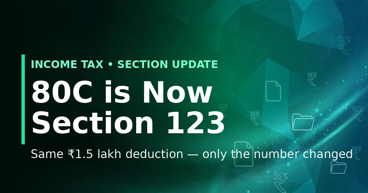 Featured image: 80C is now Section 123 - same Rs 1.5 lakh deduction, only the number changed