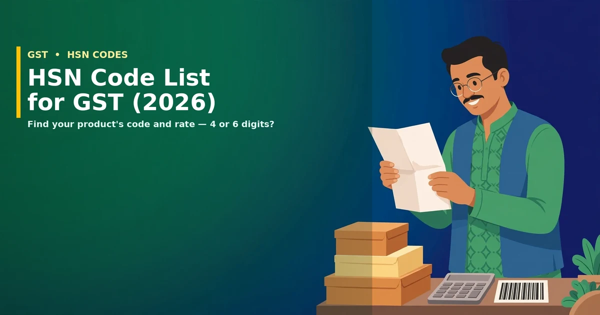 HSN Code List for GST 2026 - shop owner checking an invoice with HSN code and GST rate