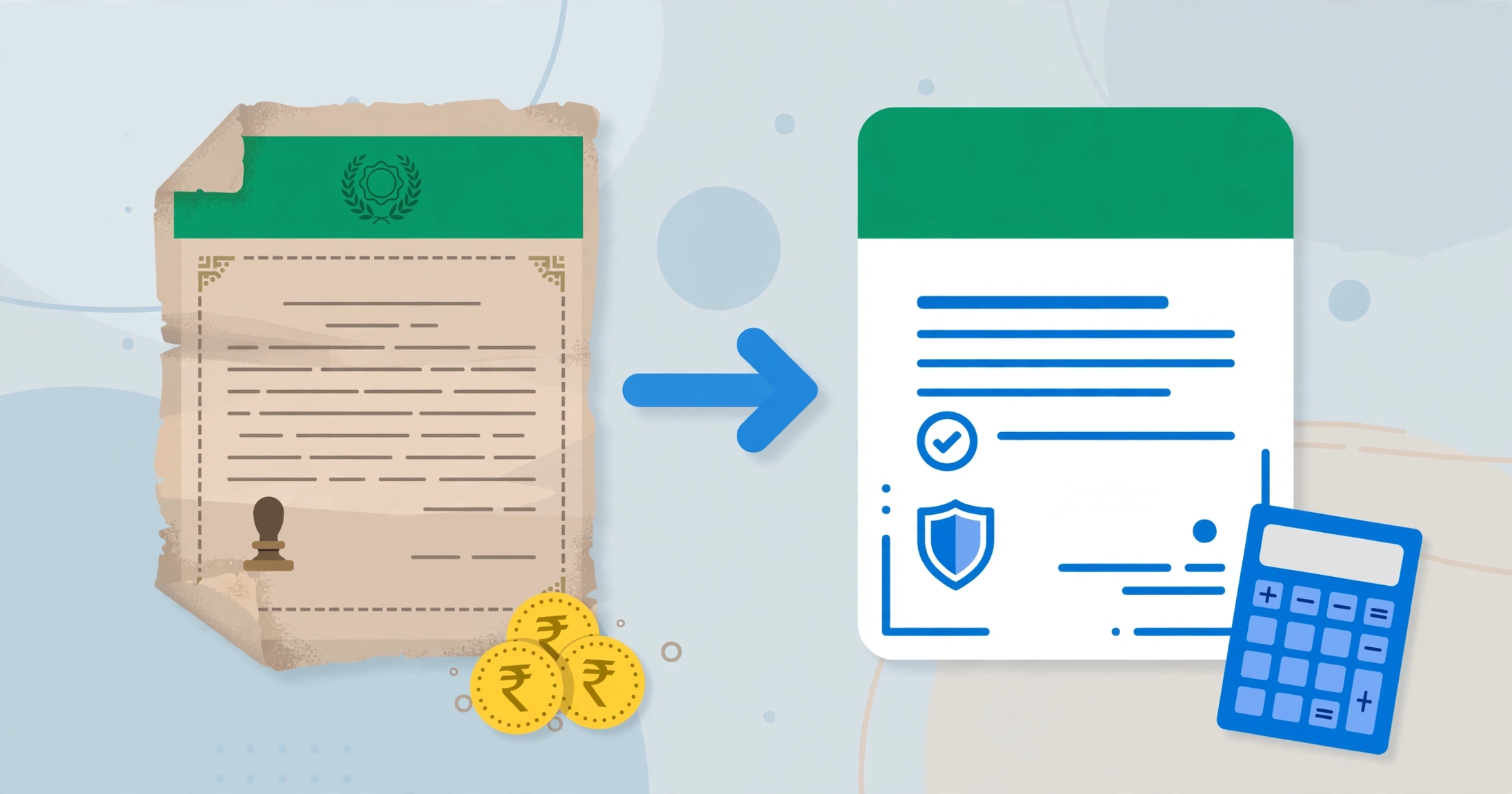 Illustration showing old income tax forms changing to new form numbers - Form 16 becomes Form 130 under the Income Tax Act 2025