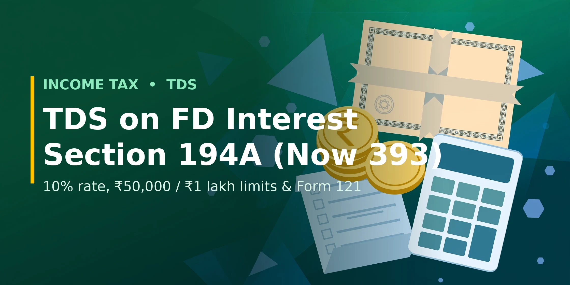TDS on FD Interest - Section 194A (Now Section 393) - 10 percent rate, Rs 50,000 and Rs 1 lakh limits and Form 121